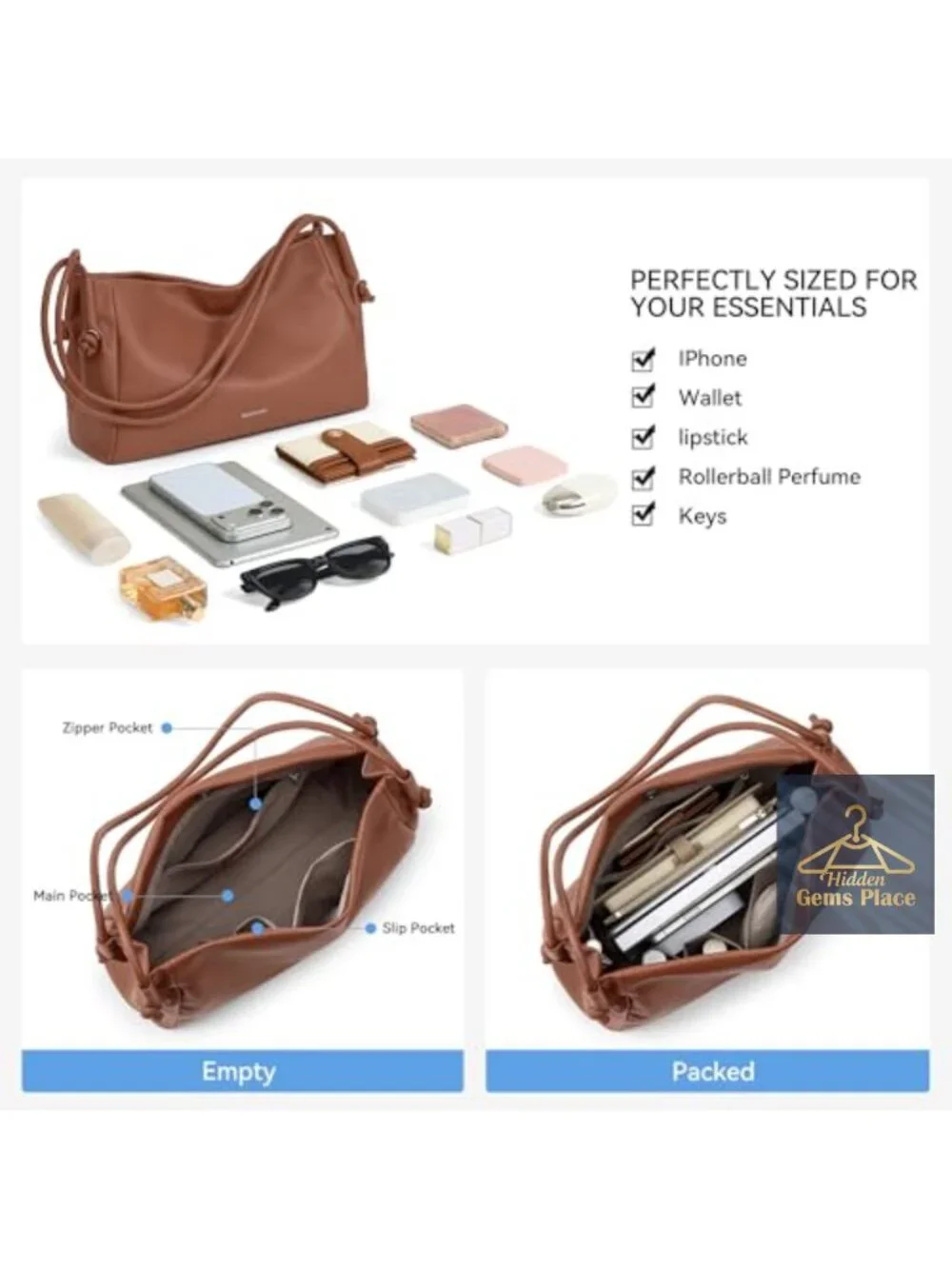 Pebbled Vegan Leather Hobo Shoulder Bag with Multi-Pockets